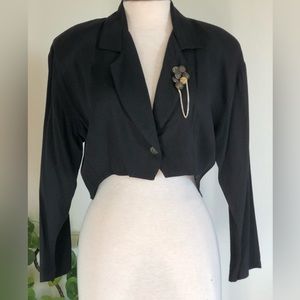 90s vintage black rayon cropped blazer bolero jacket with shoulder pads Contempo